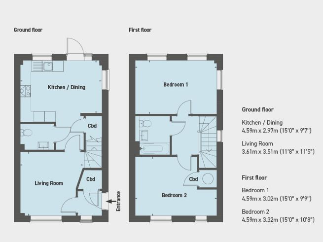 Floor plan, 2 bedroom house  - artist's impression subject to change